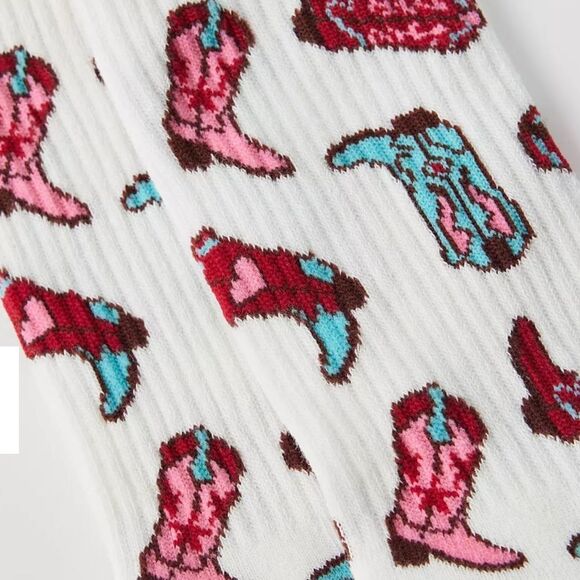 NWT New Urban Outfitters UO Patterned Cowboy Boot Western Crew Socks OS - Picture 2 of 5